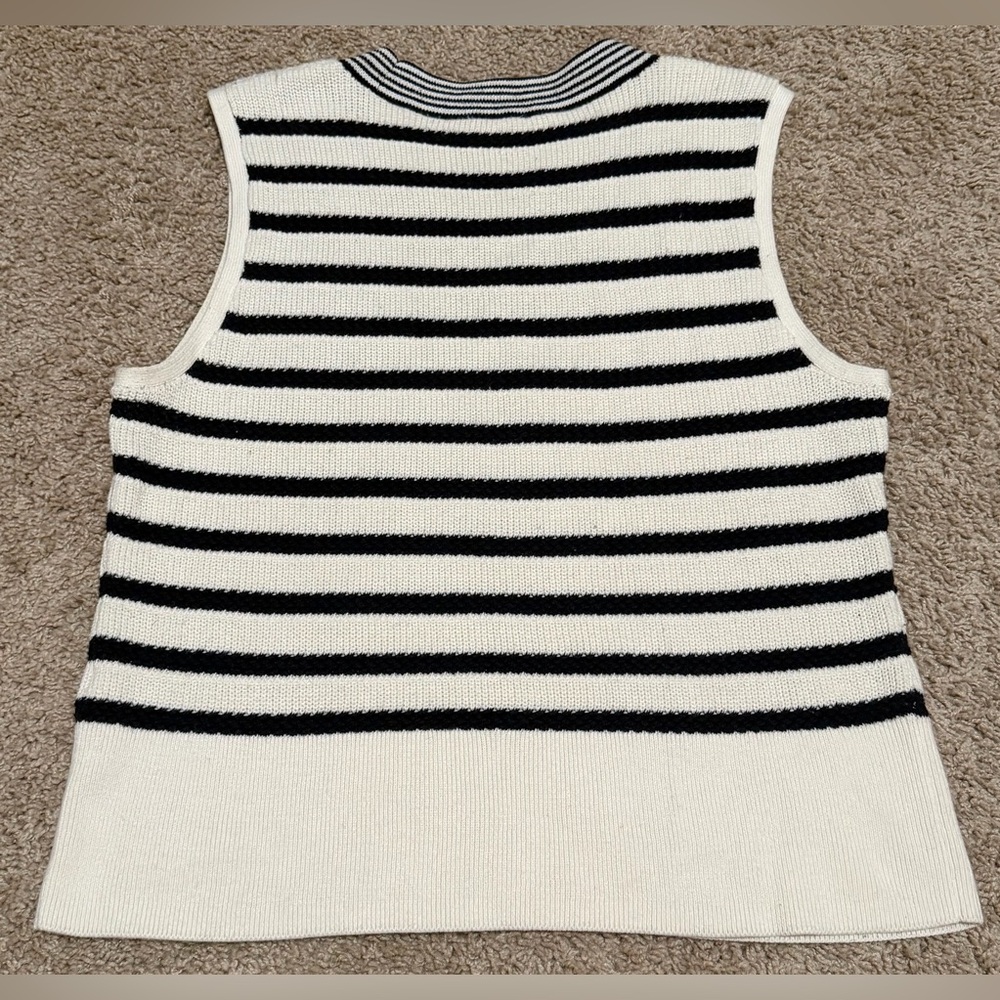 Talbots Sleeveless Top Black & White Stripes Size Large Cotton Blend Knit - Picture 6 of 6